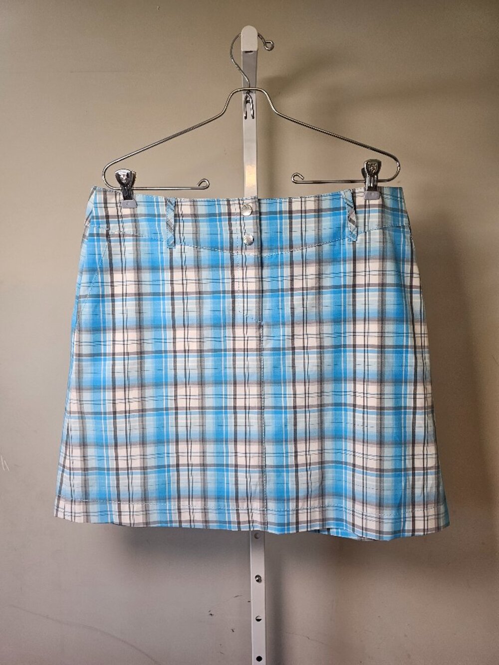 Annika Cutter & Buck Skort Blue White Plaid Athleisure Sporty Golf 10